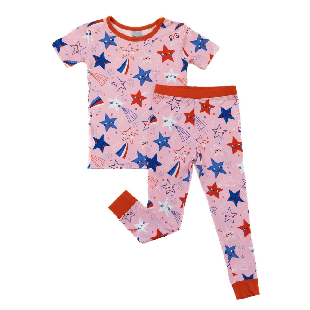 LITTLE SLEEPIES PINK STARS AND STRIPES SHORT SLEEVE/SHORT SET